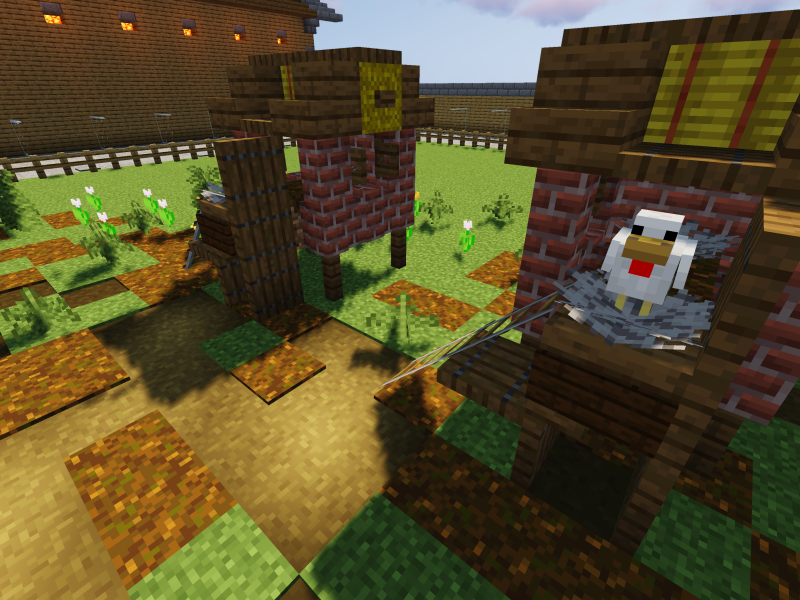 Minecraft chickens in a coop