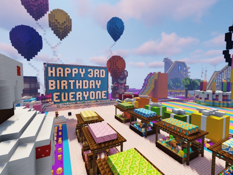 TogetherCraft celebrating their 3rd Minecraft birthday.