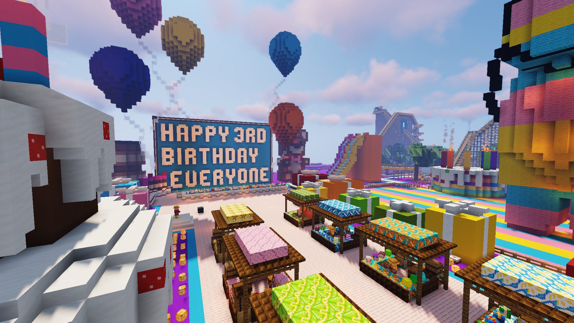 TogetherCraft celebrating their 3rd Minecraft birthday.