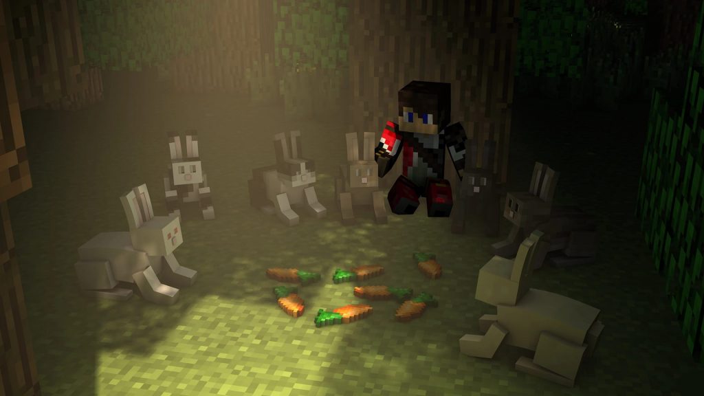 Minecraft rabbits sharing food